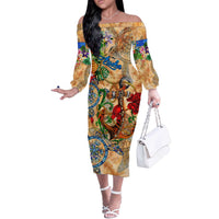 Aruba Off The Shoulder Long Sleeve Dress Geographic Coordinate Anchor - Turlte Tropical