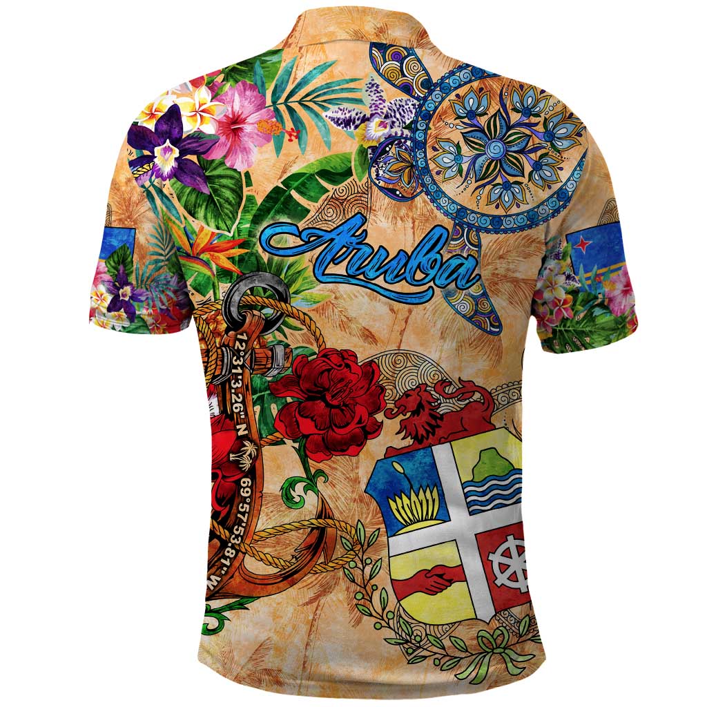Aruba Polo Shirt Geographic Coordinate Anchor - Turlte Tropical