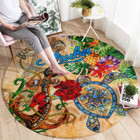Aruba Round Carpet Geographic Coordinate Anchor - Turlte Tropical