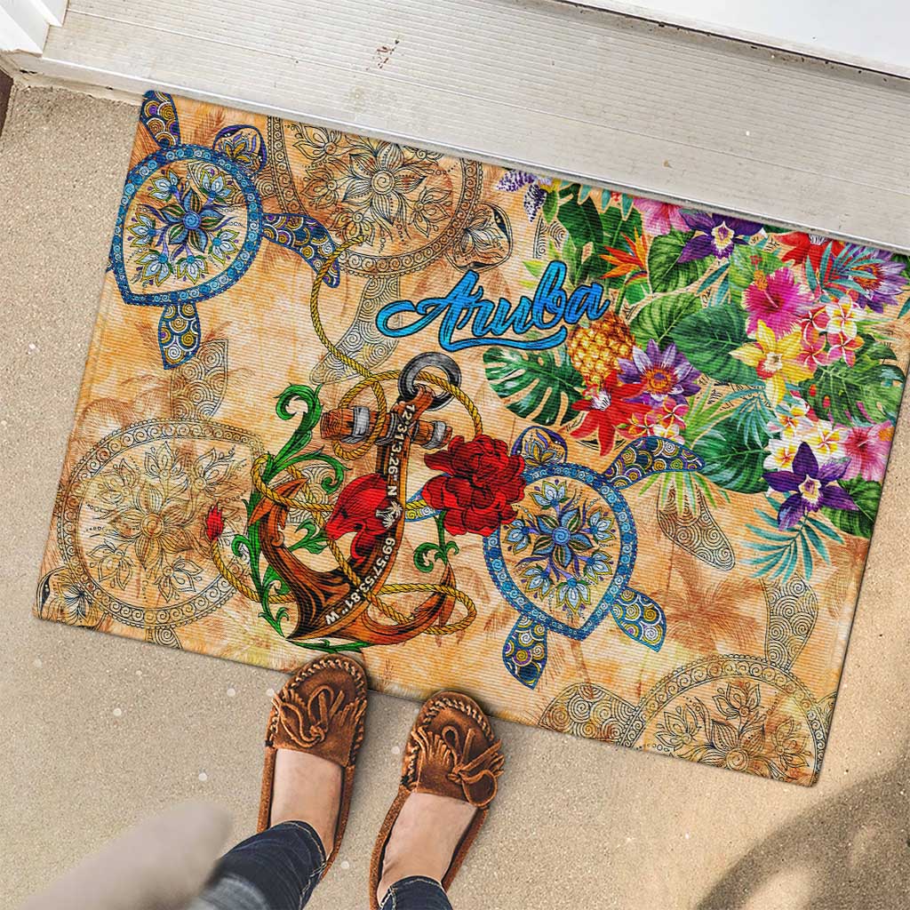Aruba Rubber Doormat Geographic Coordinate Anchor - Turlte Tropical