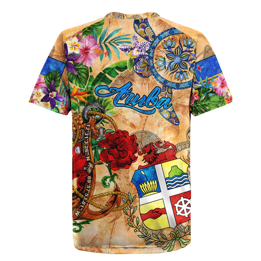 Aruba Rugby Jersey Geographic Coordinate Anchor - Turlte Tropical