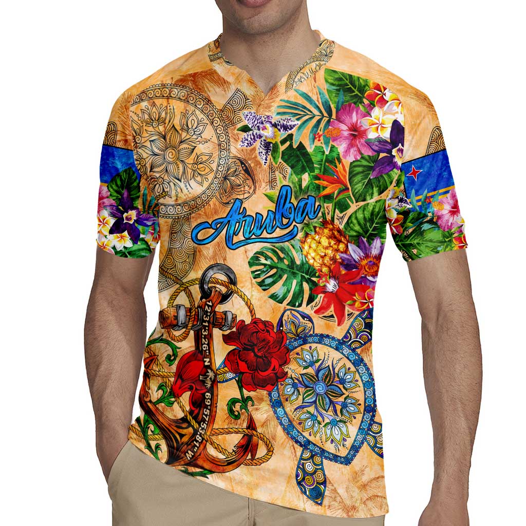 Aruba Rugby Jersey Geographic Coordinate Anchor - Turlte Tropical