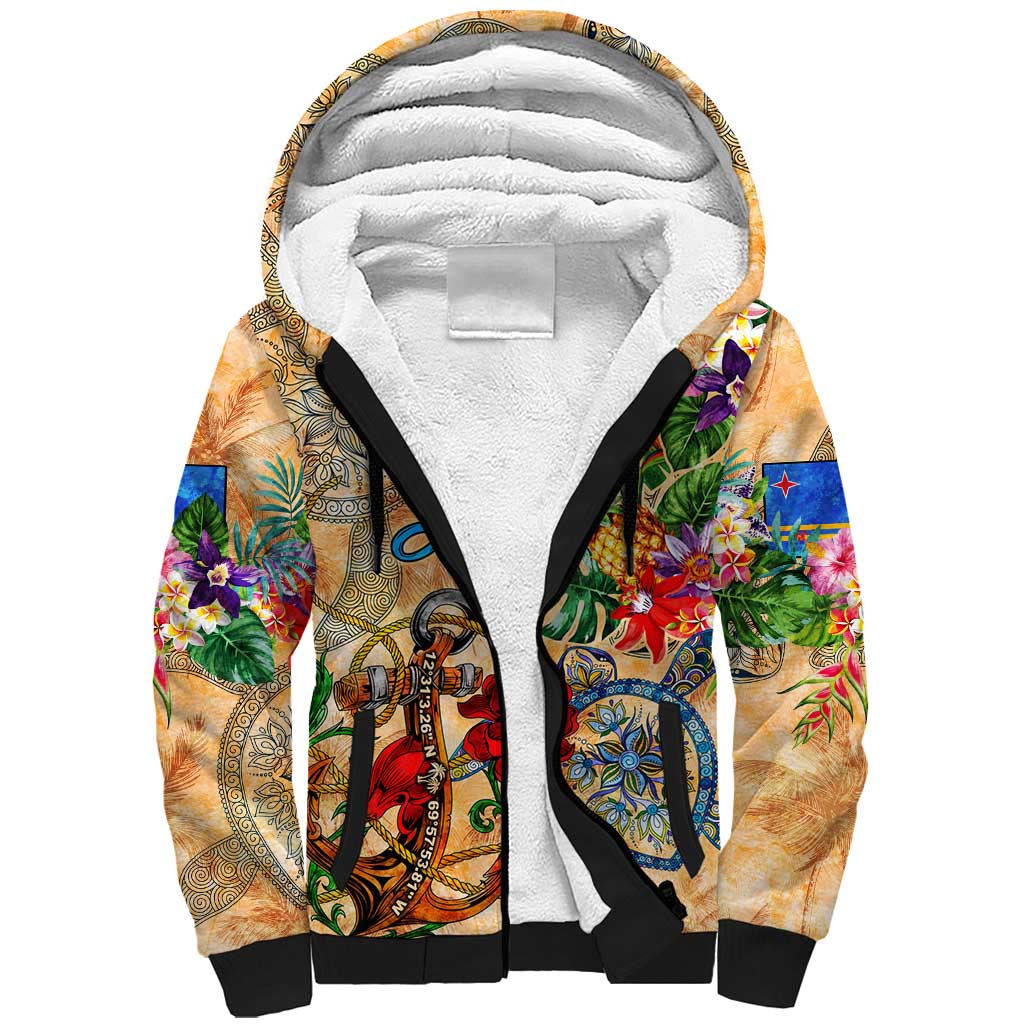 Aruba Sherpa Hoodie Geographic Coordinate Anchor - Turlte Tropical