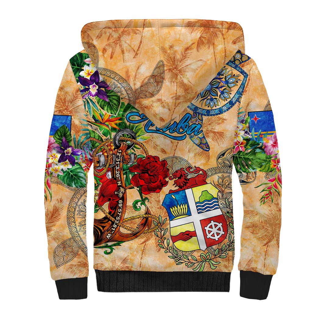 Aruba Sherpa Hoodie Geographic Coordinate Anchor - Turlte Tropical