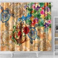 Aruba Shower Curtain Geographic Coordinate Anchor - Turlte Tropical