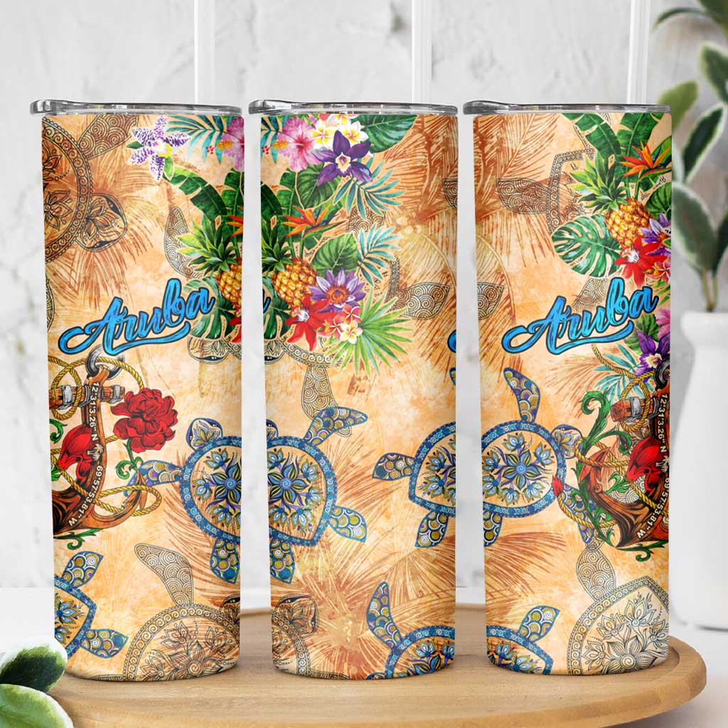 Aruba Skinny Tumbler Geographic Coordinate Anchor - Turlte Tropical