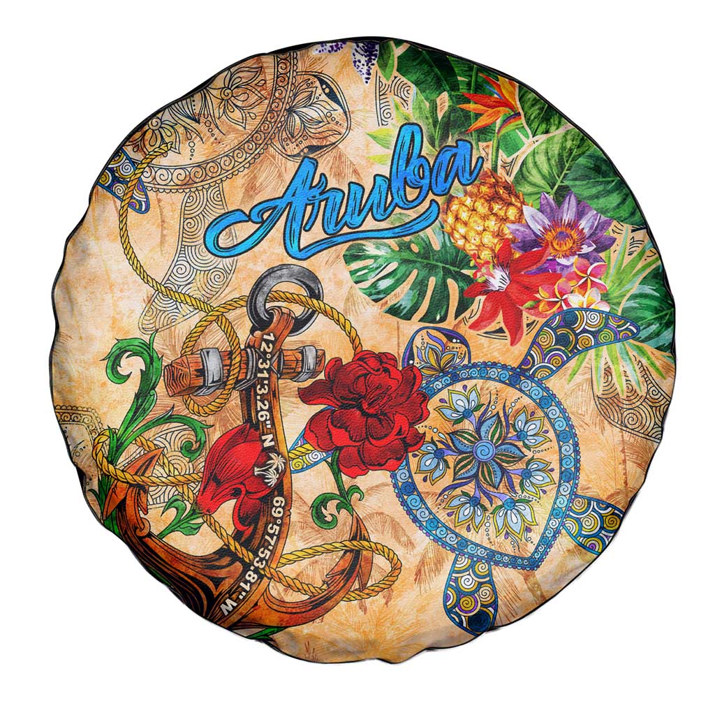 Aruba Spare Tire Cover Geographic Coordinate Anchor - Turlte Tropical