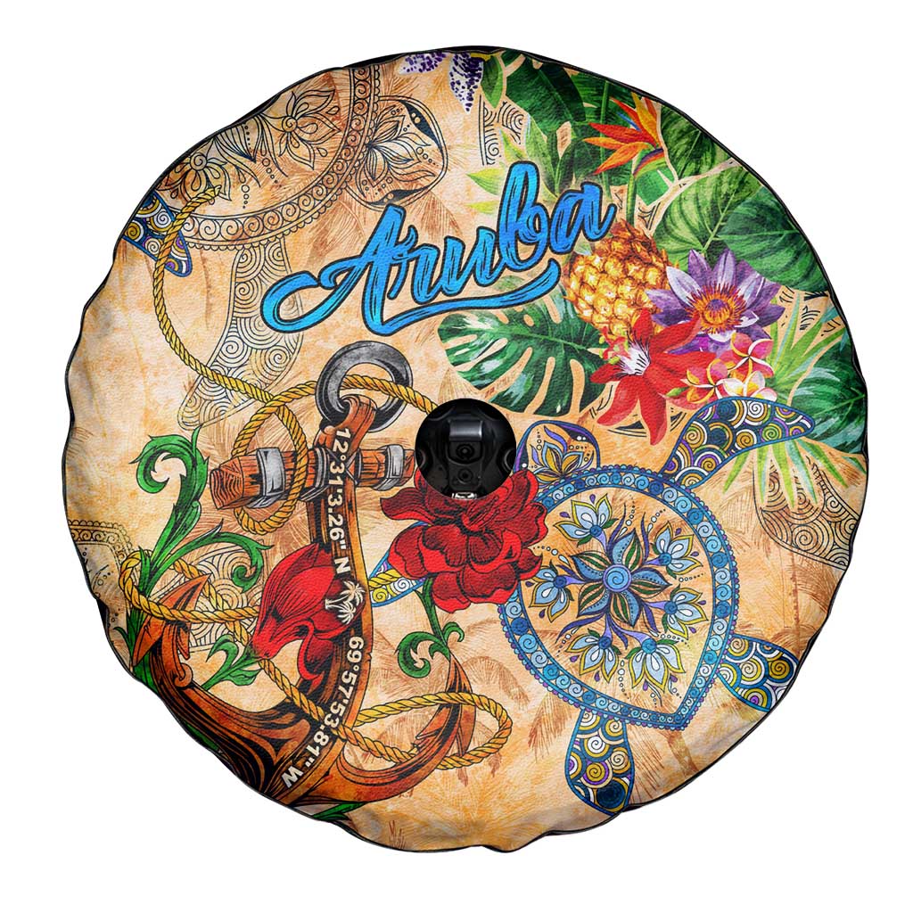 Aruba Spare Tire Cover Geographic Coordinate Anchor - Turlte Tropical