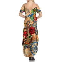 Aruba Summer Maxi Dress Geographic Coordinate Anchor - Turlte Tropical