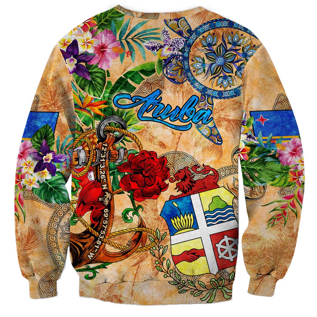 Aruba Sweatshirt Geographic Coordinate Anchor - Turlte Tropical