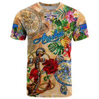 Aruba T Shirt Geographic Coordinate Anchor - Turlte Tropical