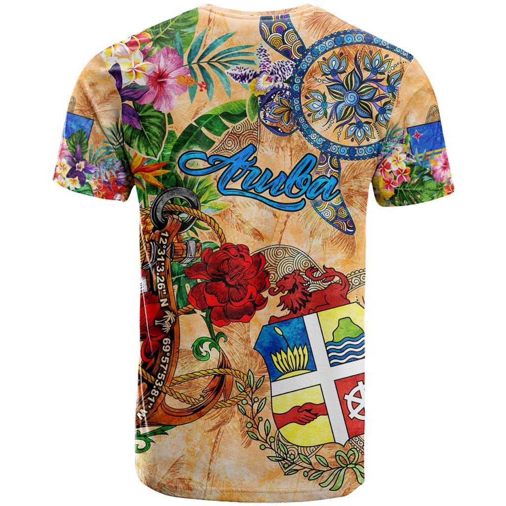 Aruba T Shirt Geographic Coordinate Anchor - Turlte Tropical