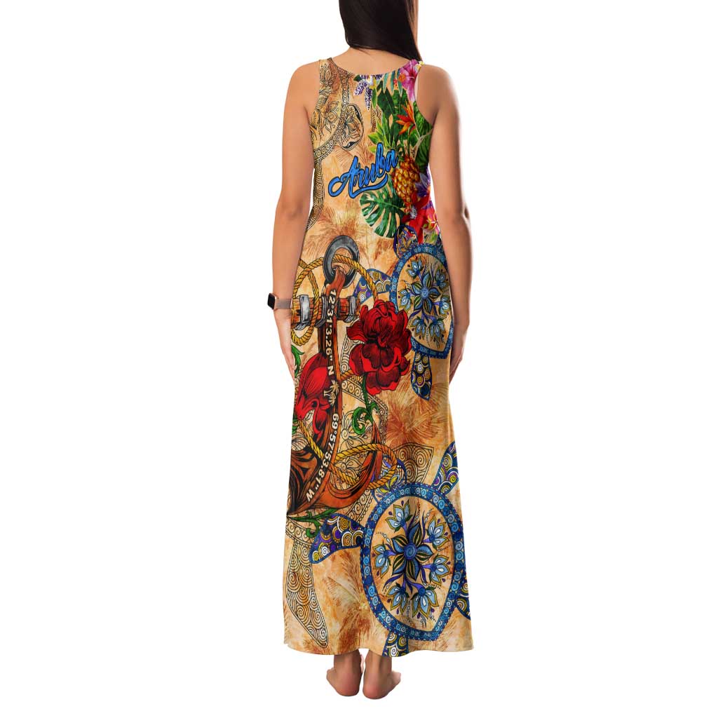 Aruba Tank Maxi Dress Geographic Coordinate Anchor - Turlte Tropical