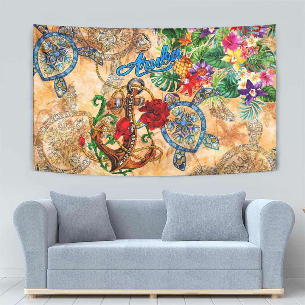 Aruba Tapestry Geographic Coordinate Anchor - Turlte Tropical