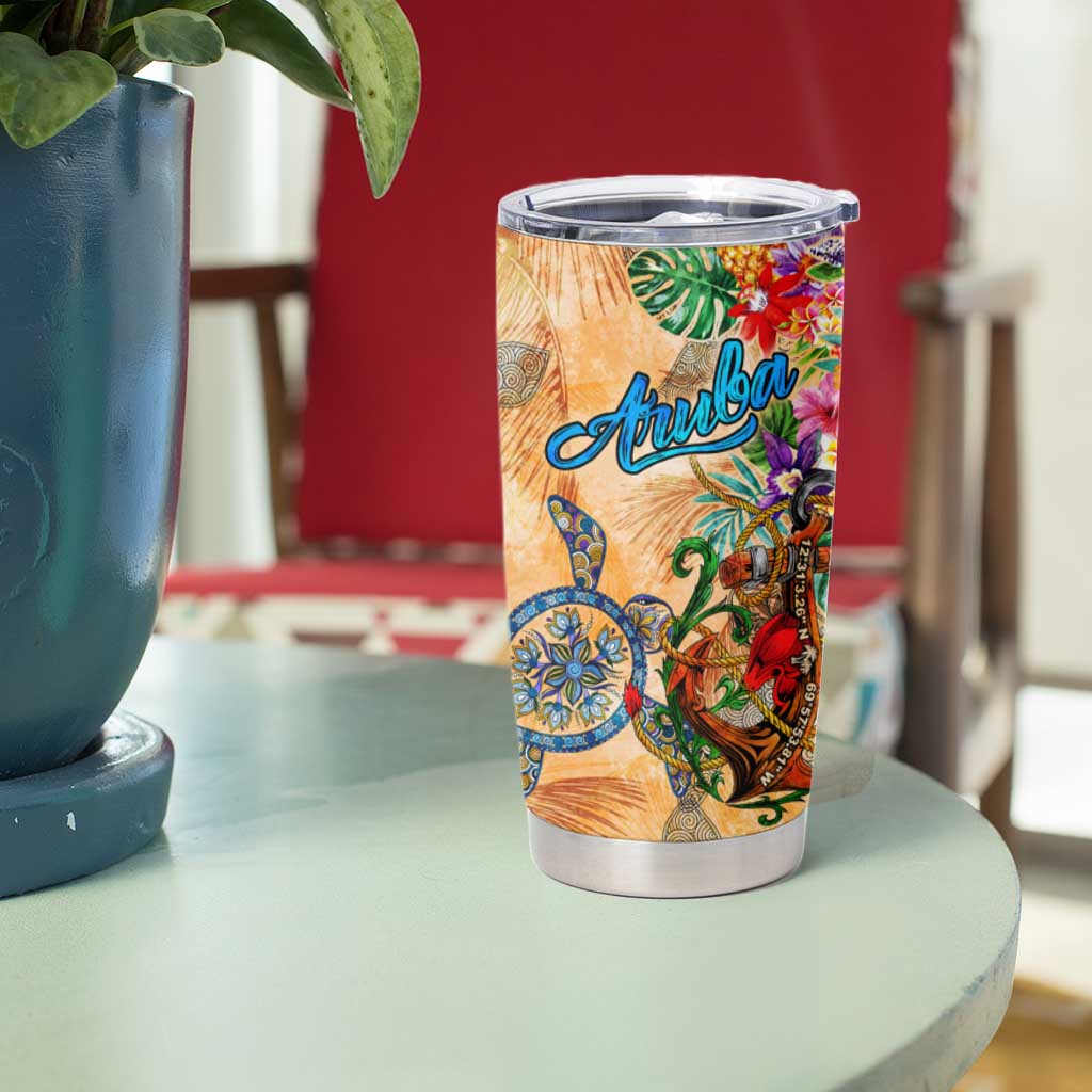 Aruba Tumbler Cup Geographic Coordinate Anchor - Turlte Tropical
