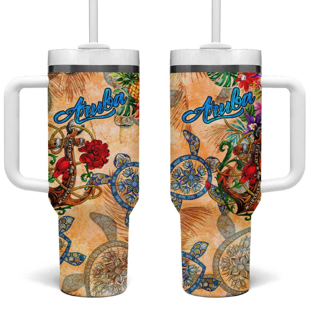 Aruba Tumbler With Handle Geographic Coordinate Anchor - Turlte Tropical