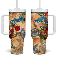 Aruba Tumbler With Handle Geographic Coordinate Anchor - Turlte Tropical