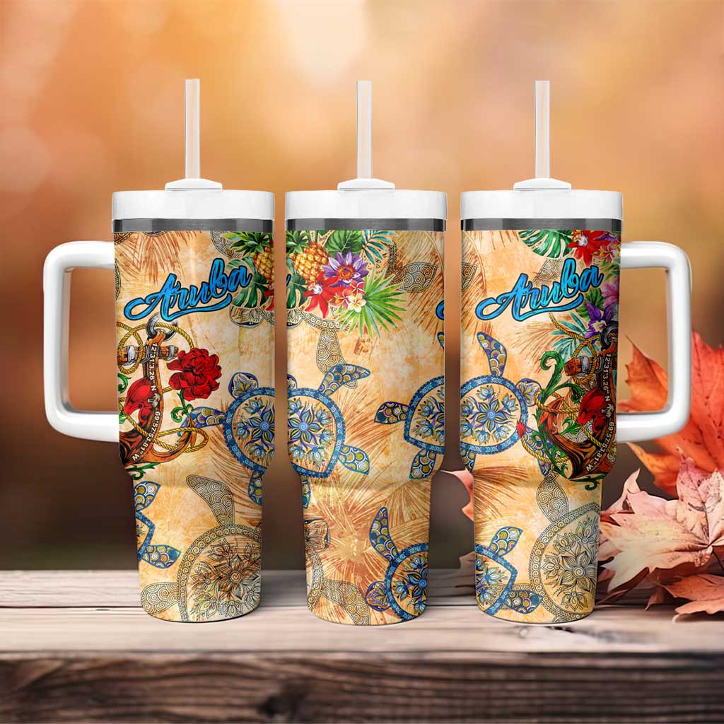 Aruba Tumbler With Handle Geographic Coordinate Anchor - Turlte Tropical