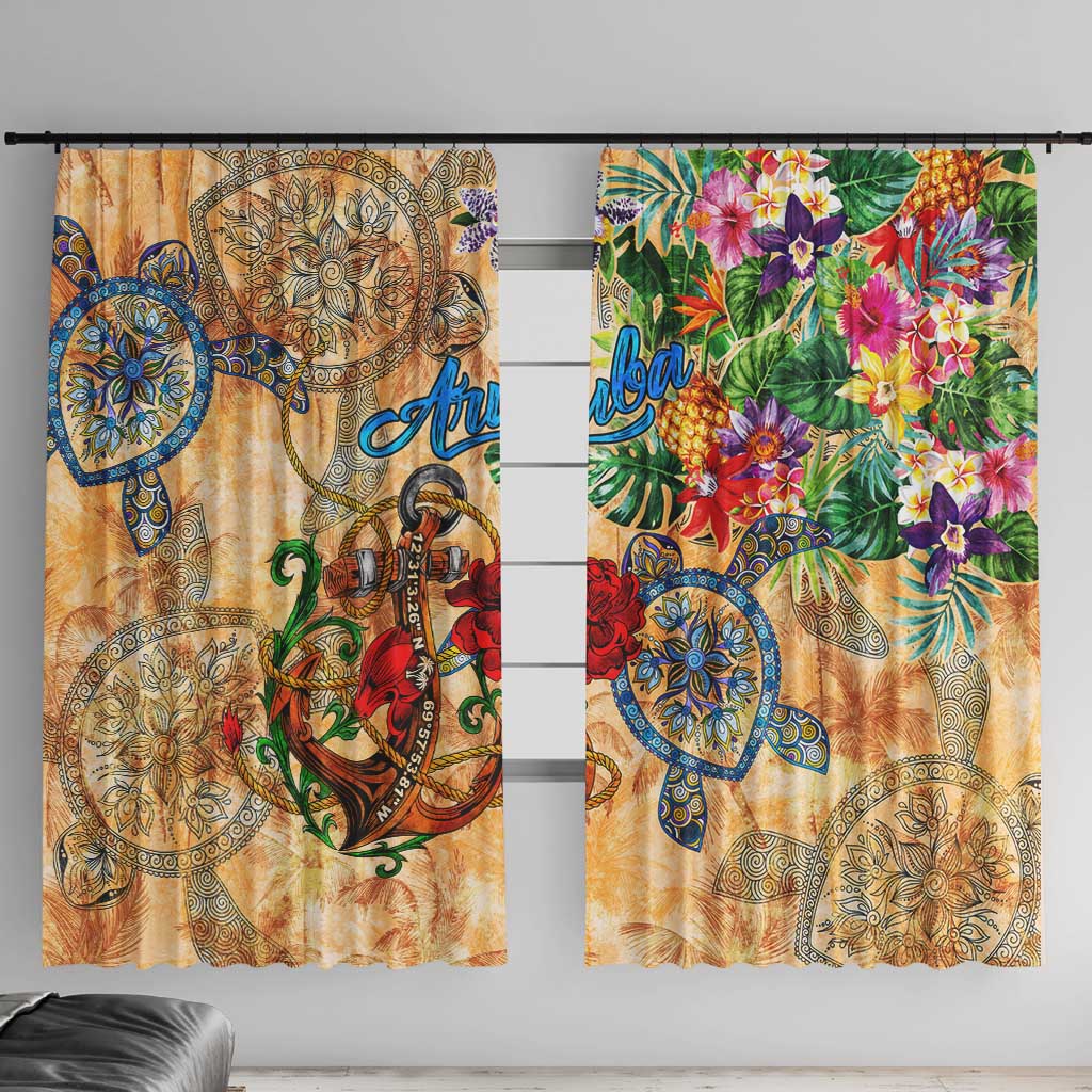 Aruba Window Curtain Geographic Coordinate Anchor - Turlte Tropical