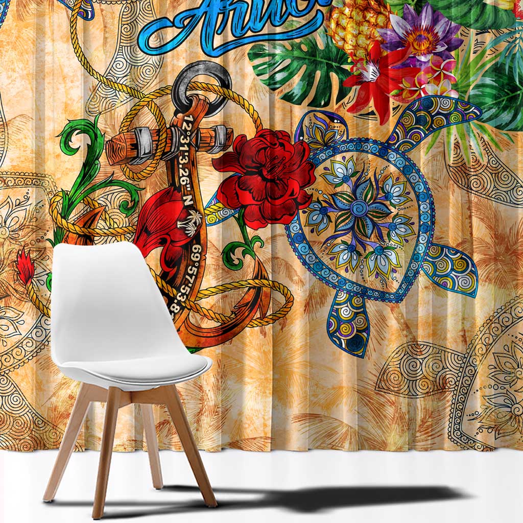 Aruba Window Curtain Geographic Coordinate Anchor - Turlte Tropical