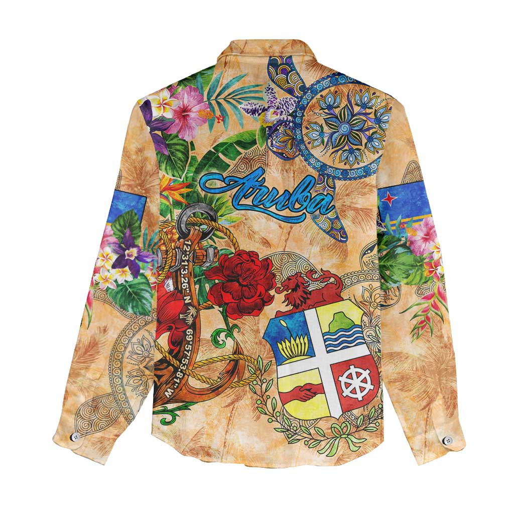 Aruba Women Casual Shirt Geographic Coordinate Anchor - Turlte Tropical
