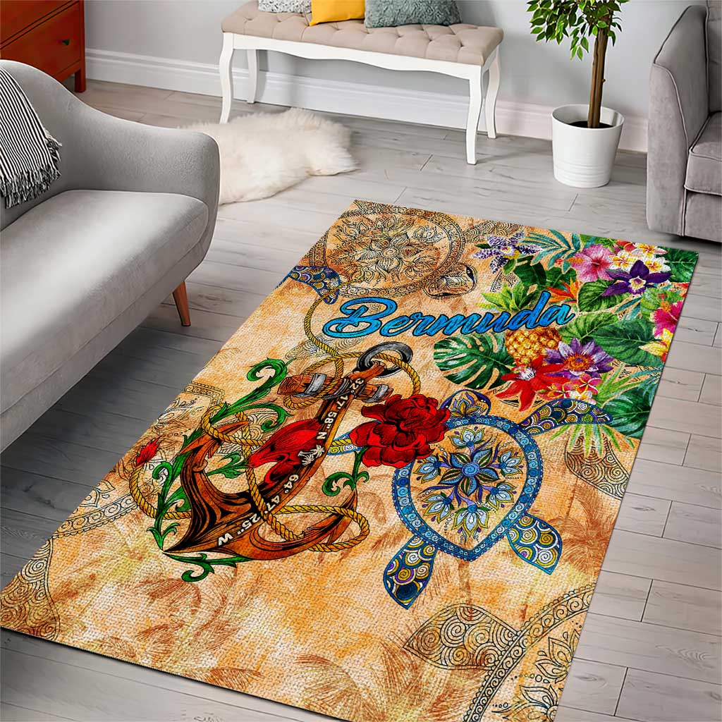 Bermuda Area Rug Geographic Coordinate Anchor - Turlte Tropical