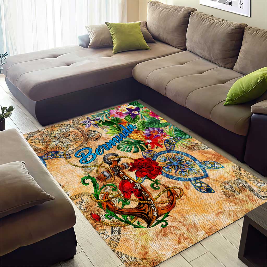 Bermuda Area Rug Geographic Coordinate Anchor - Turlte Tropical