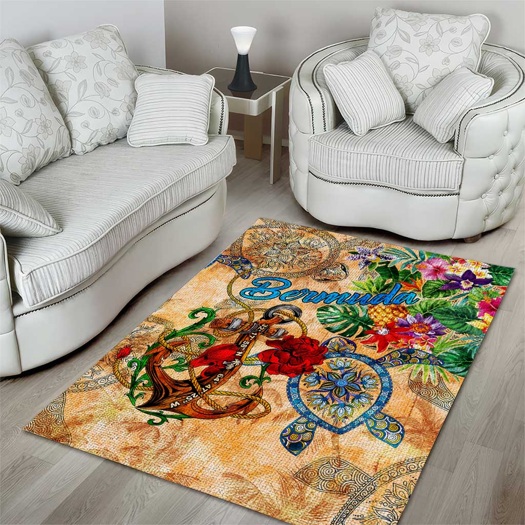 Bermuda Area Rug Geographic Coordinate Anchor - Turlte Tropical
