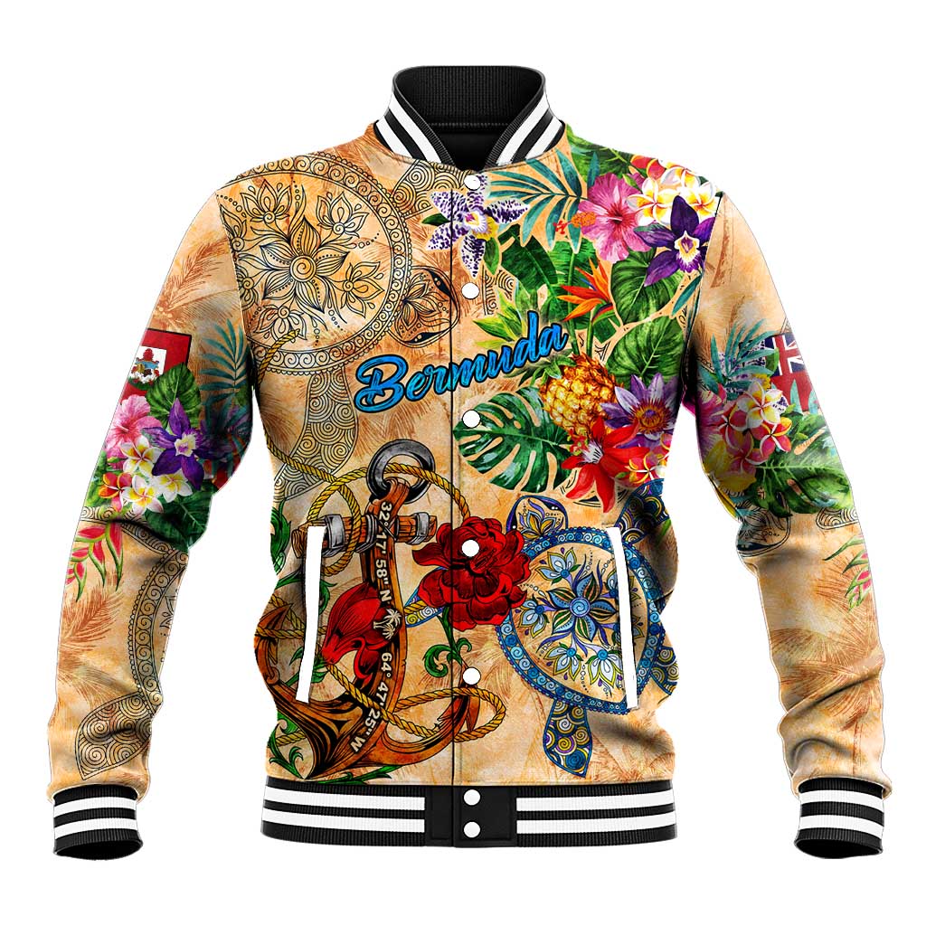 Bermuda Baseball Jacket Geographic Coordinate Anchor - Turlte Tropical