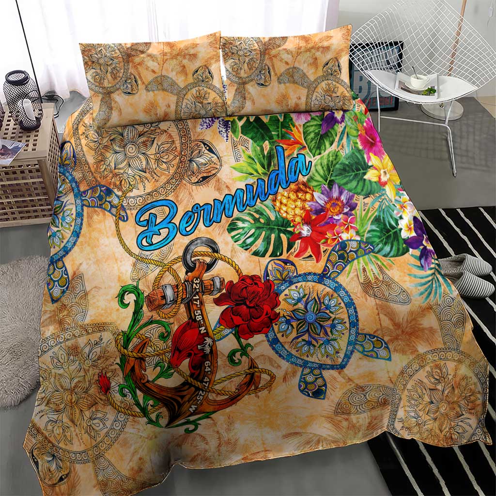 Bermuda Bedding Set Geographic Coordinate Anchor - Turlte Tropical