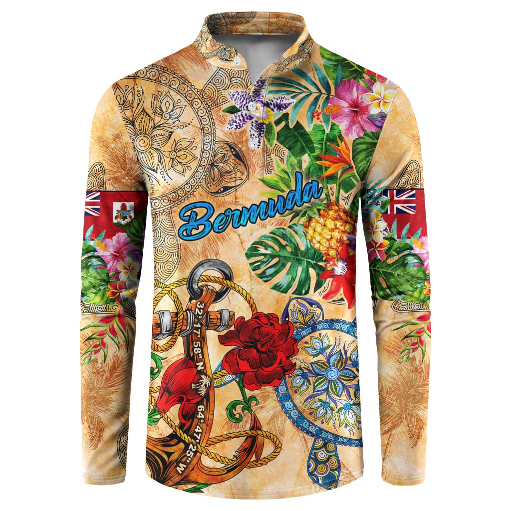 Bermuda Button Sweatshirt Geographic Coordinate Anchor - Turlte Tropical