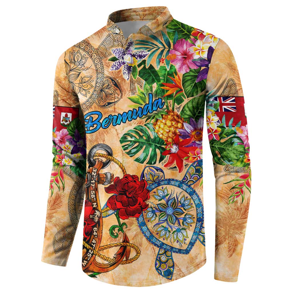 Bermuda Button Sweatshirt Geographic Coordinate Anchor - Turlte Tropical