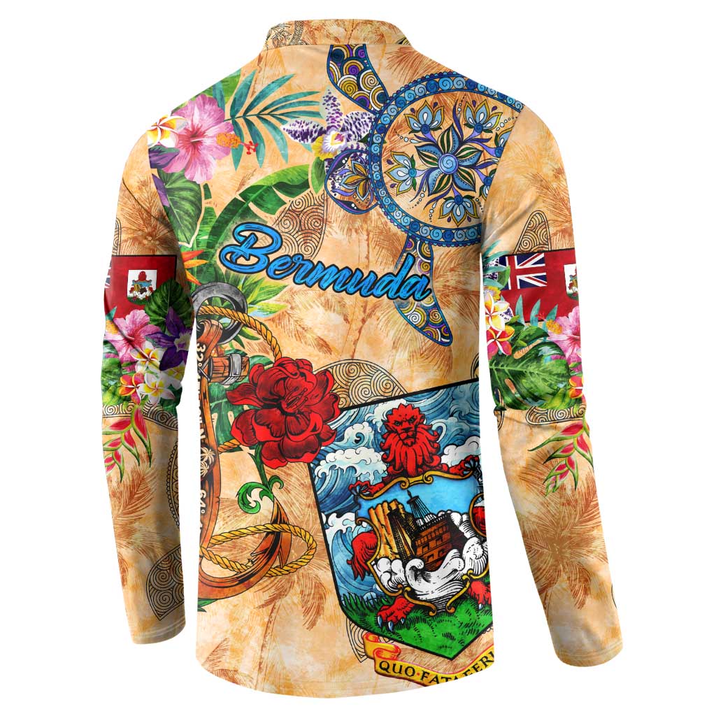 Bermuda Button Sweatshirt Geographic Coordinate Anchor - Turlte Tropical