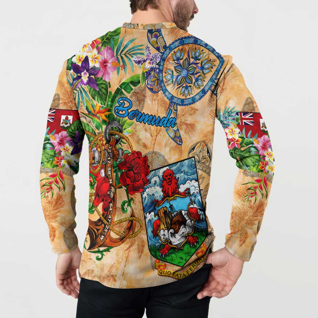 Bermuda Button Sweatshirt Geographic Coordinate Anchor - Turlte Tropical