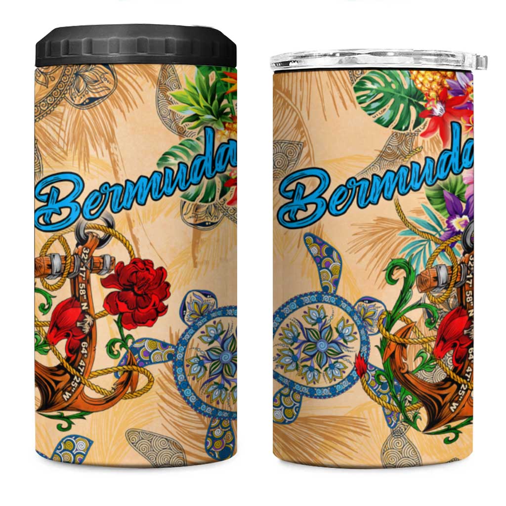 Bermuda 4 in 1 Can Cooler Tumbler Geographic Coordinate Anchor - Turlte Tropical