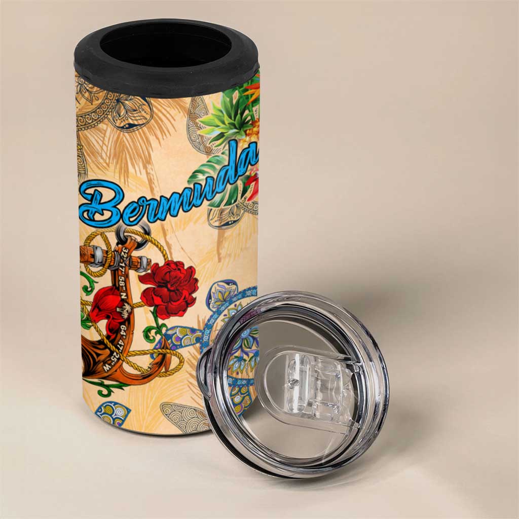 Bermuda 4 in 1 Can Cooler Tumbler Geographic Coordinate Anchor - Turlte Tropical
