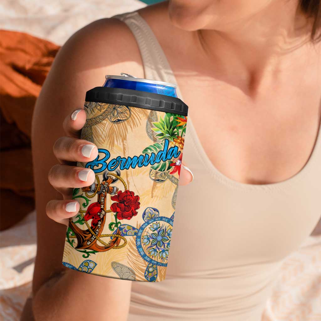Bermuda 4 in 1 Can Cooler Tumbler Geographic Coordinate Anchor - Turlte Tropical
