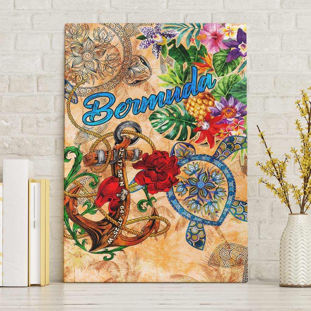 Bermuda Canvas Wall Art Geographic Coordinate Anchor - Turlte Tropical
