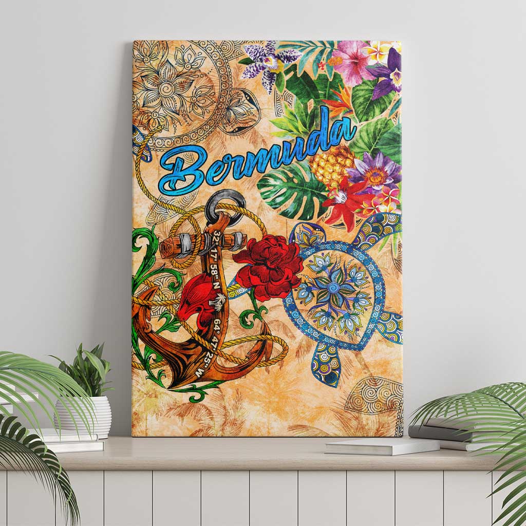 Bermuda Canvas Wall Art Geographic Coordinate Anchor - Turlte Tropical