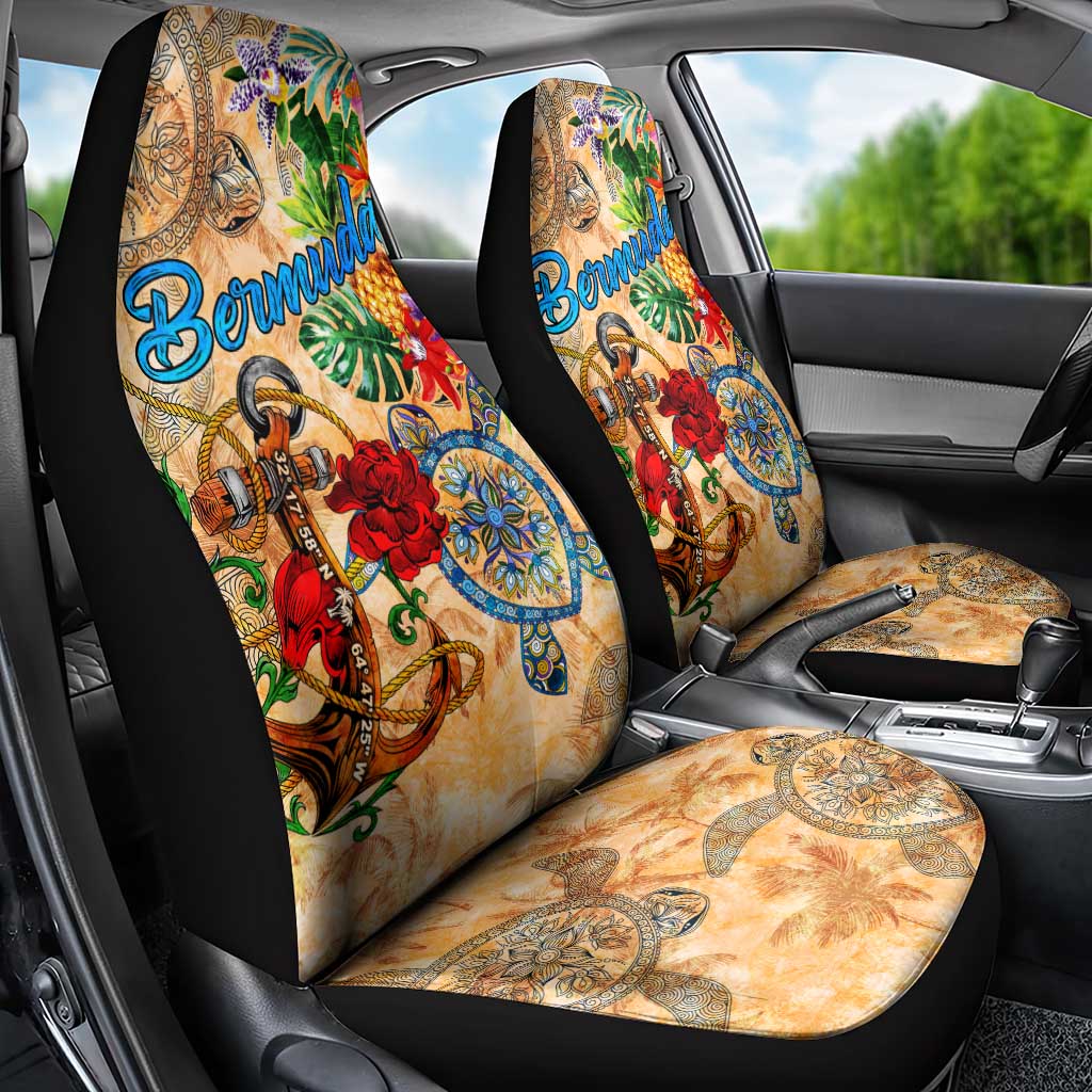 Bermuda Car Seat Cover Geographic Coordinate Anchor - Turlte Tropical