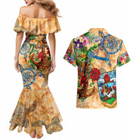Bermuda Couples Matching Mermaid Dress and Hawaiian Shirt Geographic Coordinate Anchor - Turlte Tropical