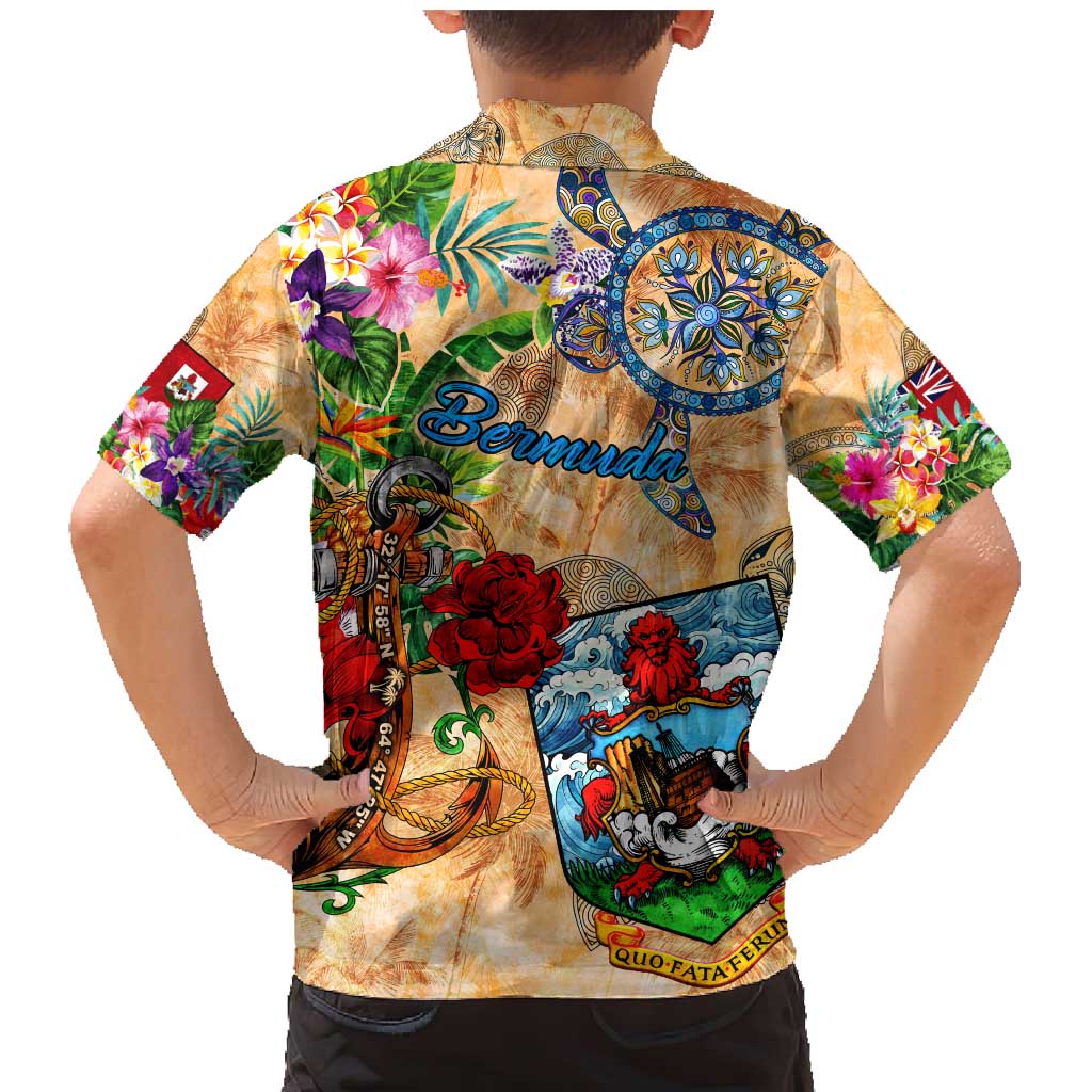 Bermuda Family Matching Mermaid Dress and Hawaiian Shirt Geographic Coordinate Anchor - Turlte Tropical