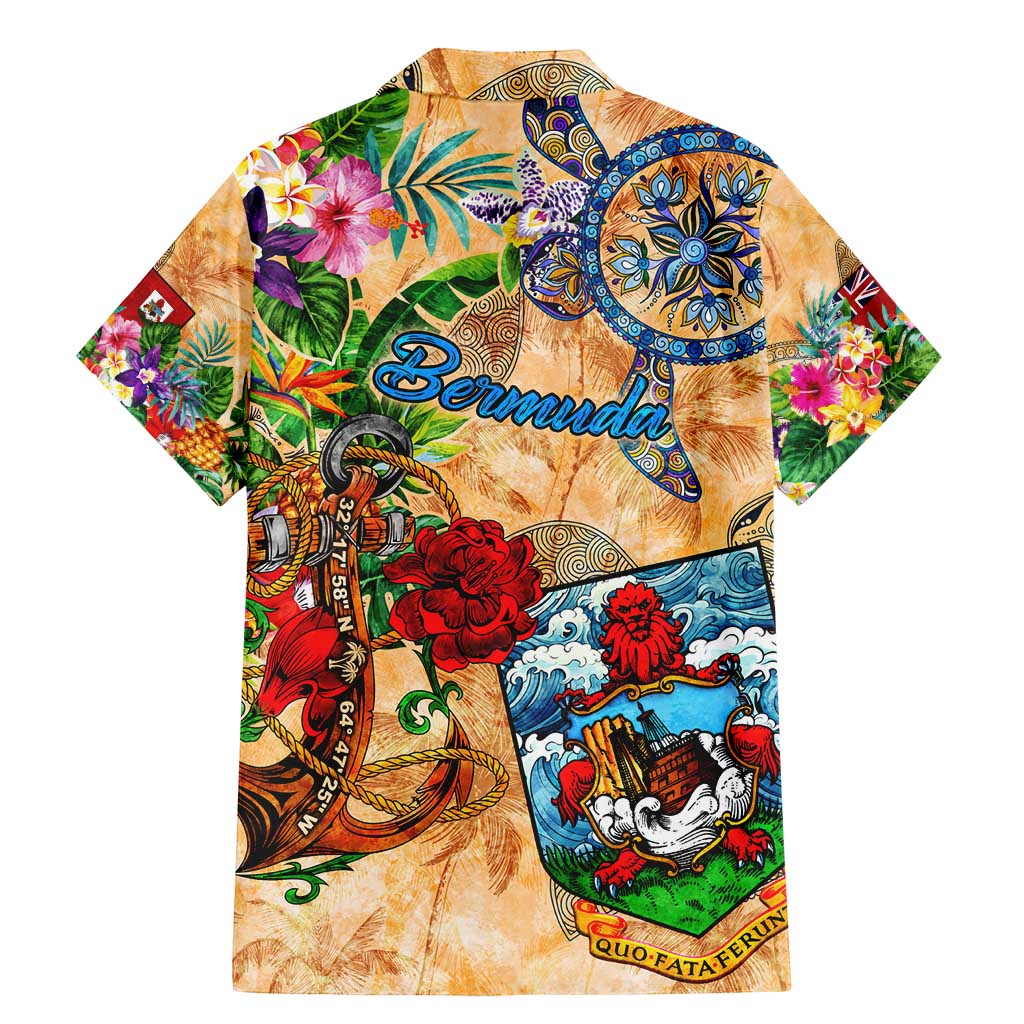 Bermuda Family Matching Mermaid Dress and Hawaiian Shirt Geographic Coordinate Anchor - Turlte Tropical