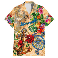 Bermuda Family Matching Off The Shoulder Long Sleeve Dress and Hawaiian Shirt Geographic Coordinate Anchor - Turlte Tropical