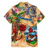 Bermuda Family Matching Off The Shoulder Long Sleeve Dress and Hawaiian Shirt Geographic Coordinate Anchor - Turlte Tropical