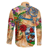 Bermuda Family Matching Off The Shoulder Long Sleeve Dress and Hawaiian Shirt Geographic Coordinate Anchor - Turlte Tropical