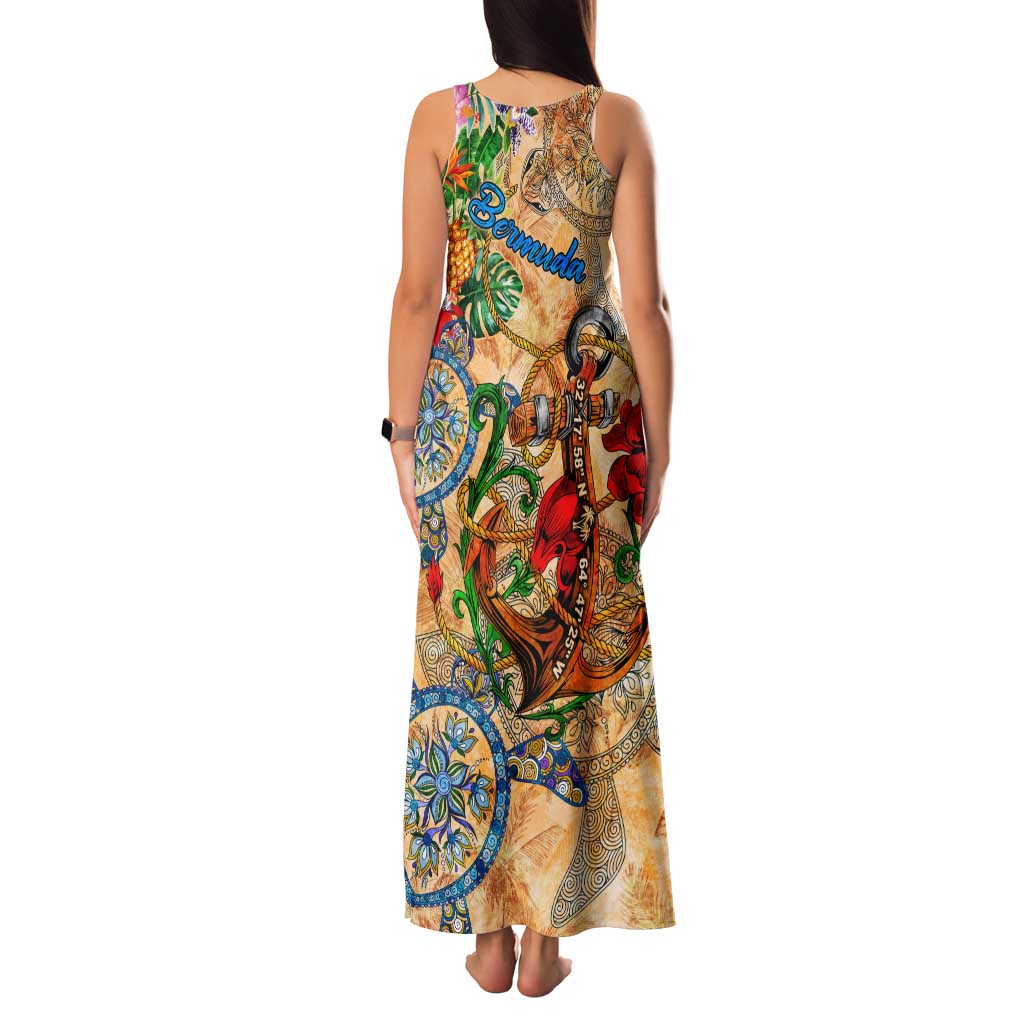 Bermuda Family Matching Tank Maxi Dress and Hawaiian Shirt Geographic Coordinate Anchor - Turlte Tropical