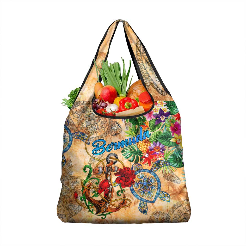 Bermuda Grocery Bag Geographic Coordinate Anchor - Turlte Tropical