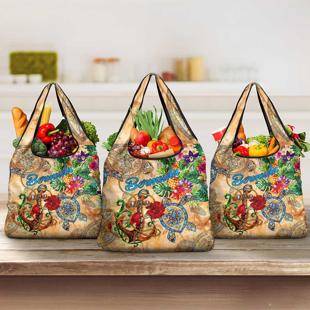 Bermuda Grocery Bag Geographic Coordinate Anchor - Turlte Tropical