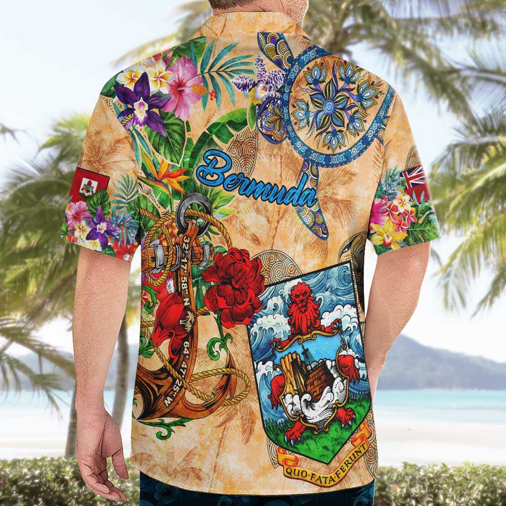 Bermuda Hawaiian Shirt Geographic Coordinate Anchor - Turlte Tropical